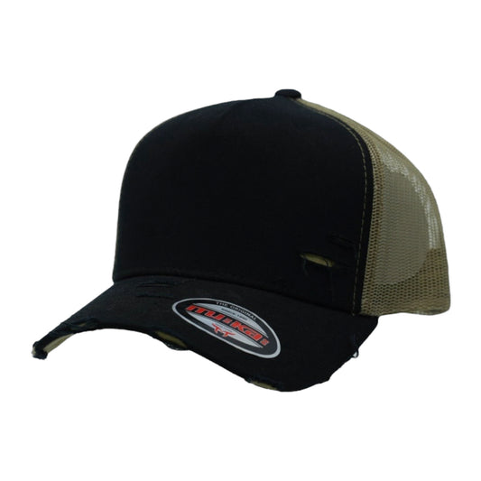 Blank Distressed 2-Tone Mid-High Crown Trucker Hat