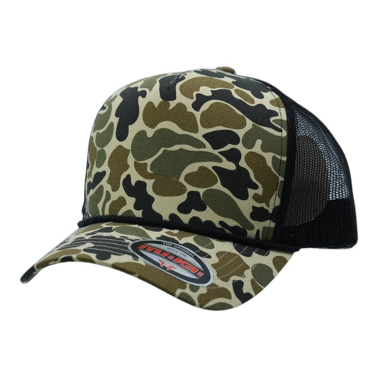 Blank Camo High Crown Trucker Hat W/ Rope